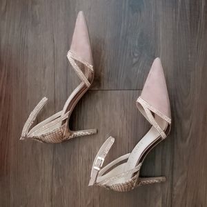 New Kelly& Katie Pink Suede Snake Pattern Dress Pumps with Ankle Straps,Size 5.5